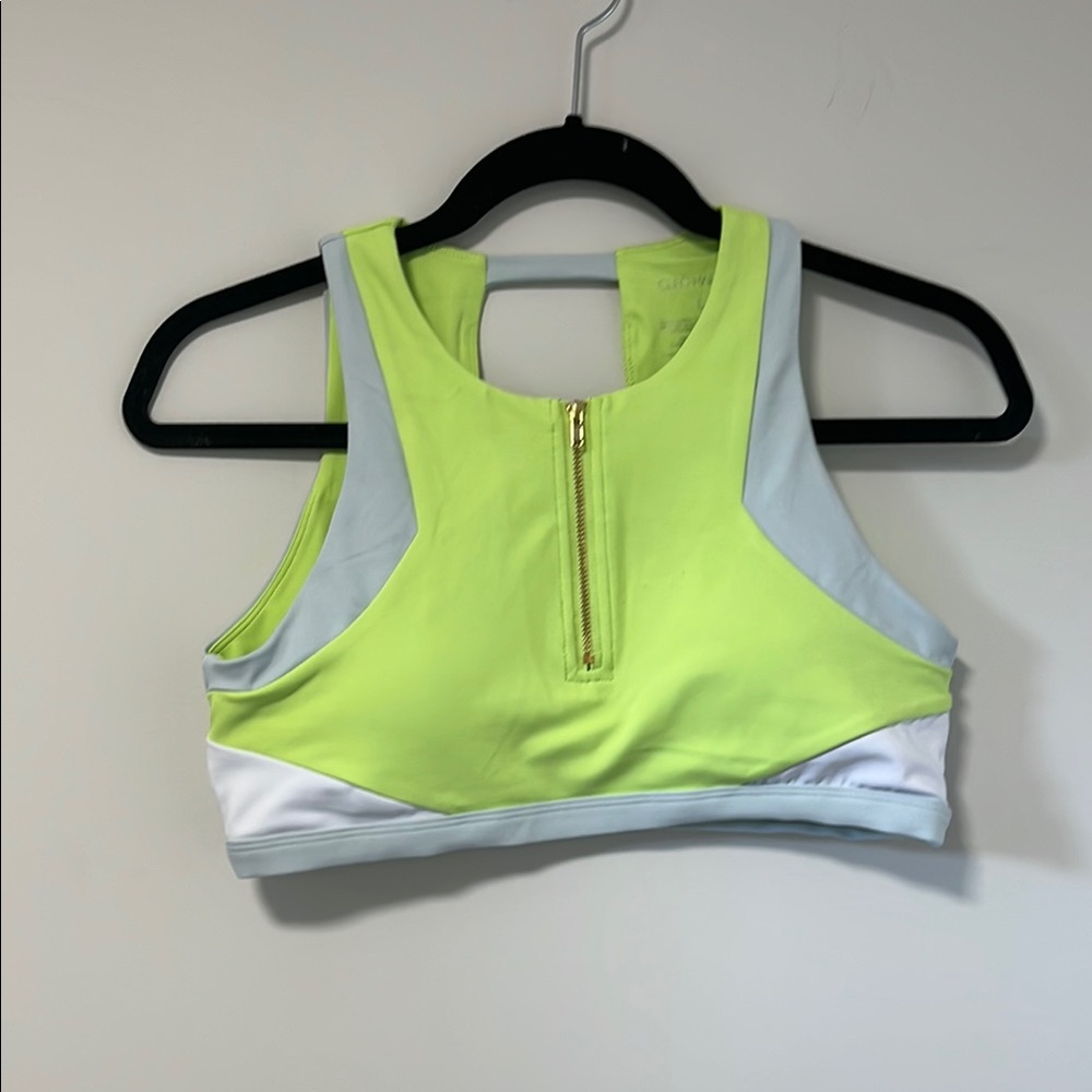 Cleo Harper Neon Lime & White Zip Front Sports Bra